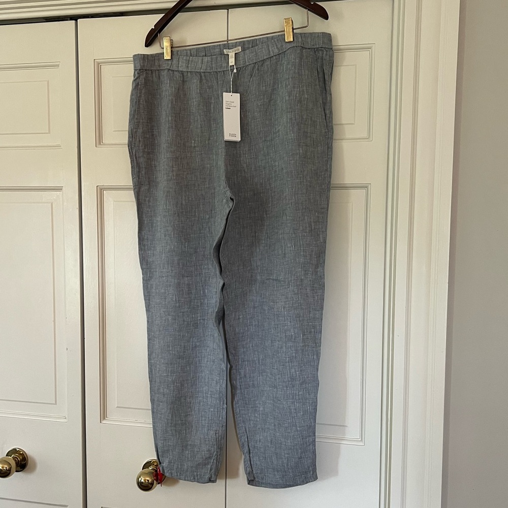 NWT Eileen Fisher Garment-Dyed Organic Handkerchief Linen Ankle Pant sz L/G